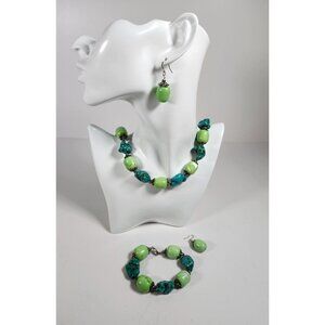 Green Gaspeite & Dark Turquoise alternating Beads circa late 1900s marked NYF Ne
